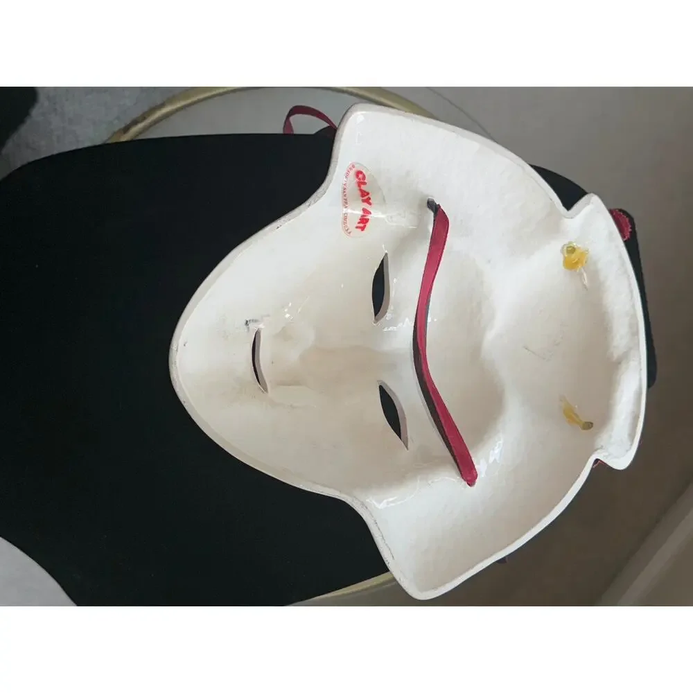 Clay Art San Francisco Geisha Wall Mask Ceramic Asian Lady Face Floral Hair 9”